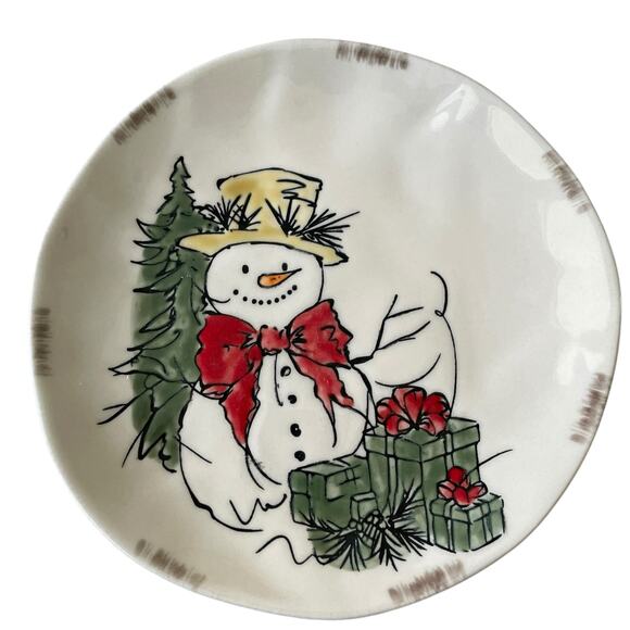 Grace Teaware Christmas SNOWMAN Porcelain Salad Plates 8.5in Set of 4 New - Picture 5 of 15